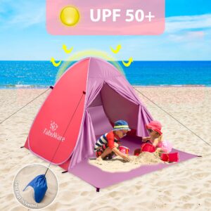 Fabuware Pop Up Beach Tent – UPF 50+ UV Sun Protection Beach Shade Beach Tent Pop Up for Kids & Adults - Sun Shelter with Carry Bag and Tent Stakes for Beach, Park, Camping (Coral Pink)