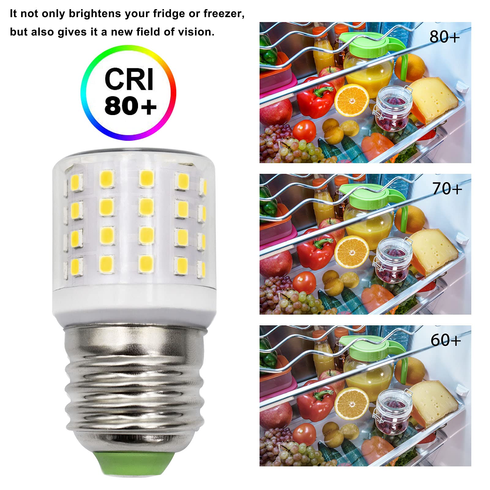 LED Refrigerator Light Bulb 4W 40W Equivalent E26 Medium Base Compact Corn Lamp T10 Tubular A15 Fridge Freezer Waterproof Appliance Ceiling Fans Home Lighting 100-265V Daylight White 5000K, Pack of 1