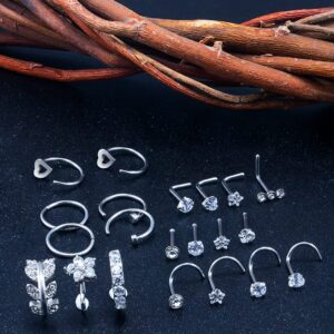 Hoeudjo 20G Nose Rings for Women Surgical Steel Nose Piercing Jewelry Hoop Nose Ring L Shaped Nose Studs Screw for Men