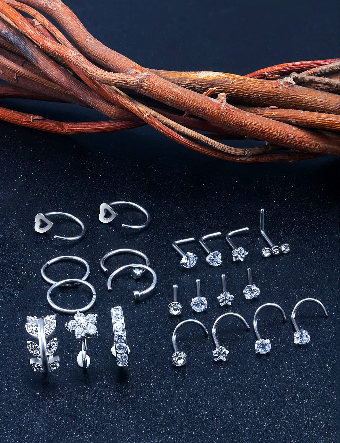 Hoeudjo 20G Nose Rings for Women Surgical Steel Nose Piercing Jewelry Hoop Nose Ring L Shaped Nose Studs Screw for Men