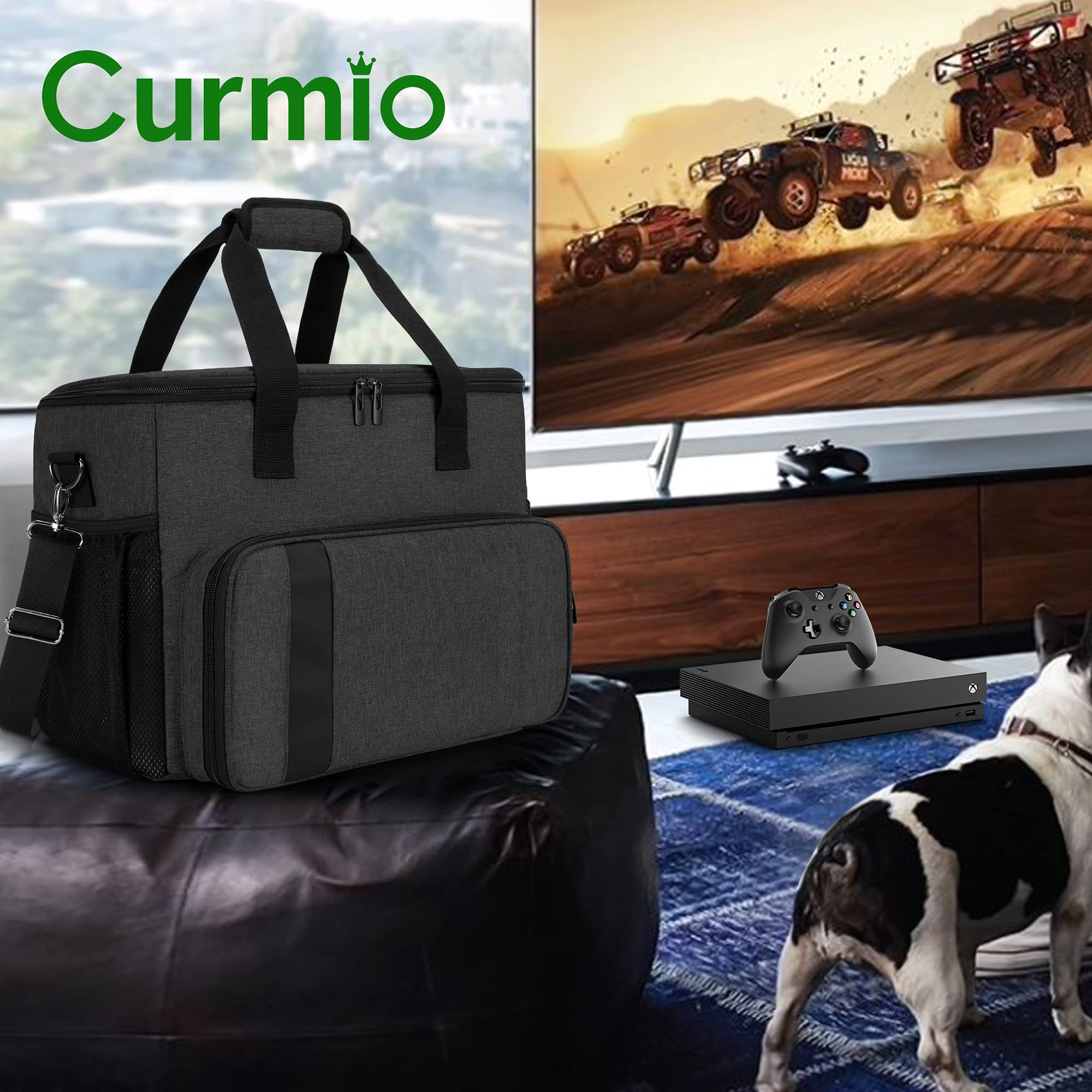 CURMIO Travel Carrying Case Compatible with Xbox Series S, Xbox One/ One S/ One X and Xbox 360, Game Storage Bag for Console, Controller and Accessories, Black (Bag Only, Patented Design)