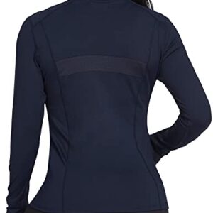 PINSPARK Workout Long Sleeve Sports Jacket For Women Full Zip Workout Running Track Jacket Breathable Navy Blue L