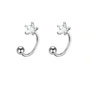 reffeer solid 925 sterling silver star half hoop earrings open huggie hoops for women ball cuff earrings star (a-silver)