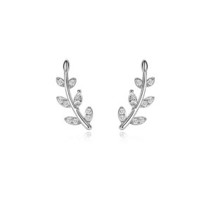 reffeer solid 925 sterling silver leaf crawler stud earrings for women teen girls crystal leaf stud earrings (a-silver)