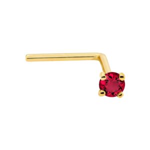 22G Solid 14Kt Gold L-Shape Nose Stud with real Ruby Gemstone, 14kt Yellow Gold or 14kt White Gold Prong Setting - July Birthstone Nose Ring-LSYG_RB-2MM