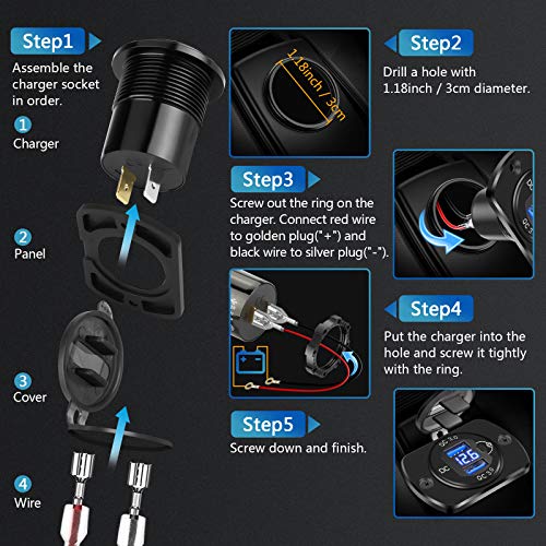 [Upgraded]2Pcs 12V/24V USB Outlet with Voltmeter& ON/Off Switch, Quick Charge 3.0 Dual USB Power Outlet, Waterproof Fast Charge USB Charger Socket DIY Kit for Car Boat Marine (2 Pack)