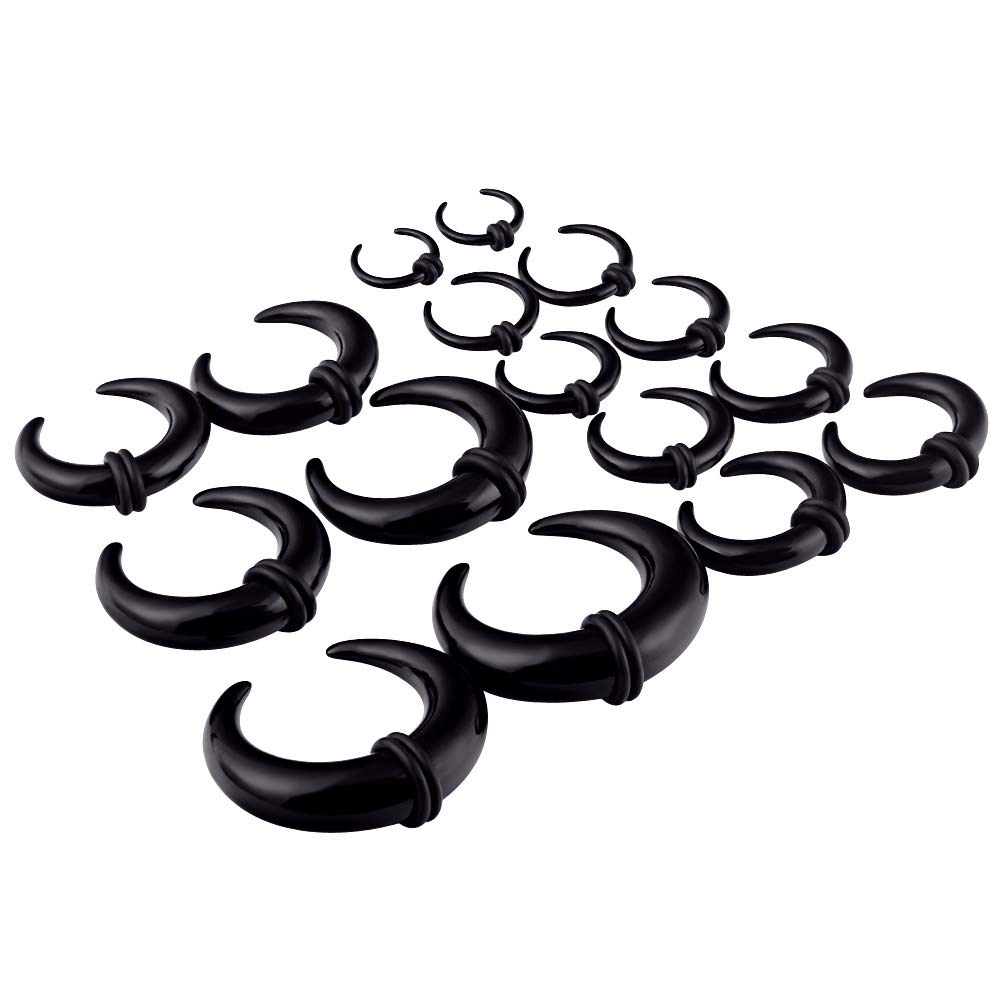 YOFANST Acrylic Crescent Shaped Horseshoes Taper Set Pincher Septum Rings Gauges 14G 12G 10G 8G 6G 4G 2G 0G 00G, 9 Black Pairs