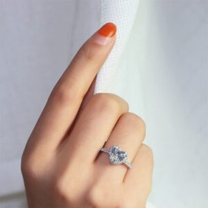 925 Sterling Silver Shiny Full Heart-Shaped CZ Diamond Ring Fashion Party Accessories for Women (US Code 10)