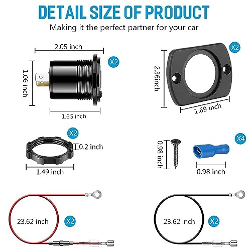 [Upgraded]2Pcs 12V/24V USB Outlet with Voltmeter& ON/Off Switch, Quick Charge 3.0 Dual USB Power Outlet, Waterproof Fast Charge USB Charger Socket DIY Kit for Car Boat Marine (2 Pack)