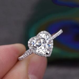 925 Sterling Silver Shiny Full Heart-Shaped CZ Diamond Ring Fashion Party Accessories for Women (US Code 10)