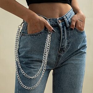 yaozeio Pant Chain for Men Women Hip Hop Chains, Pocket Chain Belt Goth Accessories for Women Men Jean Wallet Chain Punk Chains Backpack Decorations Ornament (Silver 2 Layer)