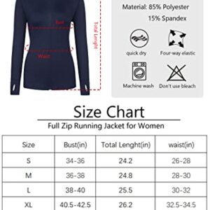 PINSPARK Workout Long Sleeve Sports Jacket For Women Full Zip Workout Running Track Jacket Breathable Navy Blue L