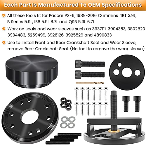 Front+Rear Crankshaft Seal Remover & Installer With Wear Sleeve Installer Tool Set For Cummins 3.9L 5.9L 6.7L 1989-2016 Replace 1338 3824498 5046 3824500 3164660 ST-224C 3824078 5395259 2063800090