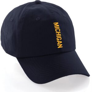 Daxton Vertical USA Cities Baseball Dad Hat Unstructure Low Profile Strapback,Michigan,Navy Hat