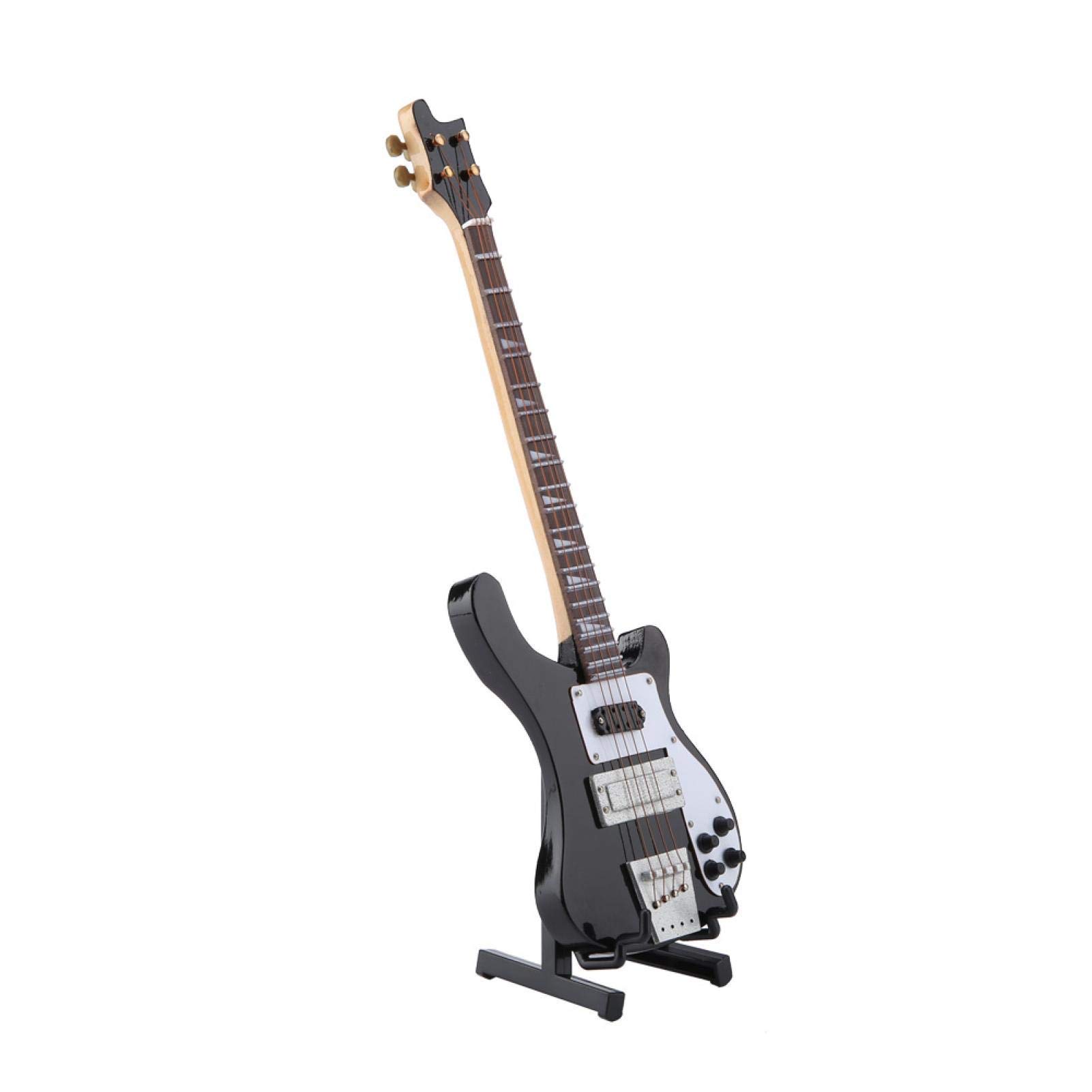 Tyenaza Miniature Bass, Black Miniature Bass Miniature Guitar Guitar Replica with Stand and Case Instrument Model Ornaments Gift