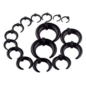 YOFANST Acrylic Crescent Shaped Horseshoes Taper Set Pincher Septum Rings Gauges 14G 12G 10G 8G 6G 4G 2G 0G 00G, 9 Black Pairs