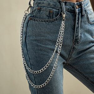 yaozeio Pant Chain for Men Women Hip Hop Chains, Pocket Chain Belt Goth Accessories for Women Men Jean Wallet Chain Punk Chains Backpack Decorations Ornament (Silver 2 Layer)