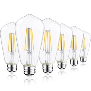 TORCHSTAR ST64 LED Bulb Dimmable, LED Vintage Edison Light Bulbs, 75W Equivalent, 7W 800Lumens Antique LED Filament Bulbs, Soft White 2700K, E26/E27 Base, UL Listed, Clear Glass, Pack of 6