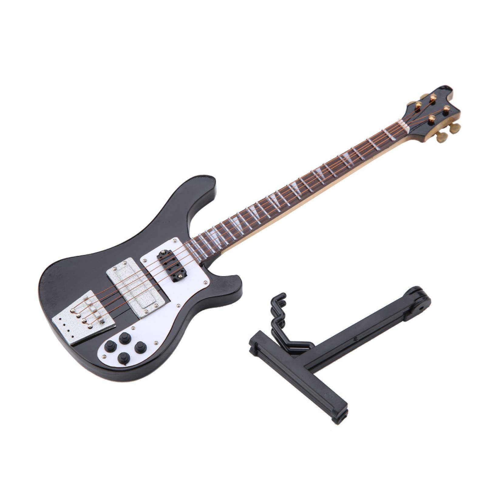 Tyenaza Miniature Bass, Black Miniature Bass Miniature Guitar Guitar Replica with Stand and Case Instrument Model Ornaments Gift