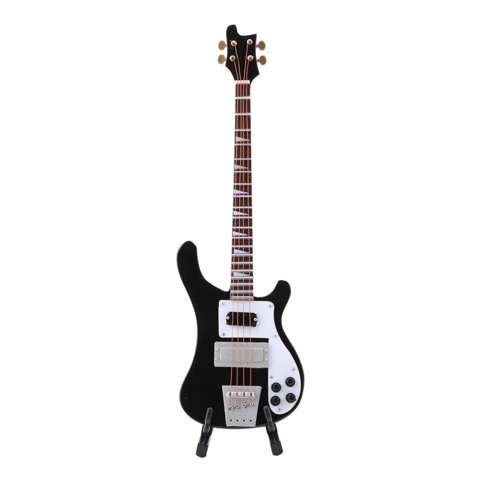 Tyenaza Miniature Bass, Black Miniature Bass Miniature Guitar Guitar Replica with Stand and Case Instrument Model Ornaments Gift