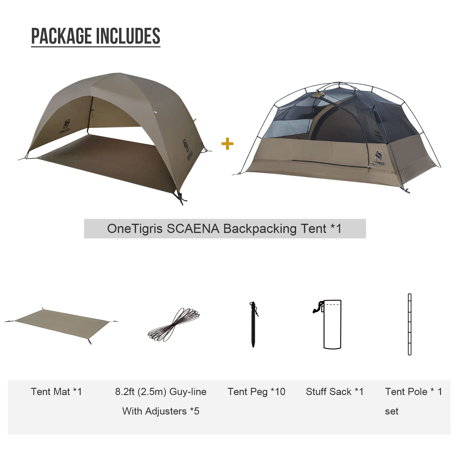 OneTigris 6.8x4.1x3.7ft 2-Person Camping Tent, Waterproof, Lightweight, Easy Setup