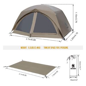 OneTigris 6.8x4.1x3.7ft 2-Person Camping Tent, Waterproof, Lightweight, Easy Setup