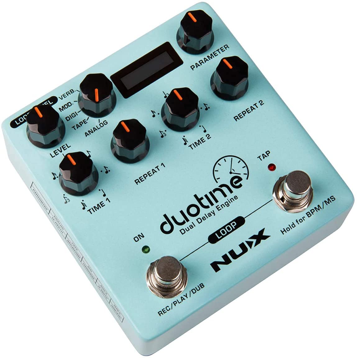 NUX Duotime Stereo Delay Pedal Bundle with MXR Instrument Cable, Dunlop Pick Pack, and Power Supply