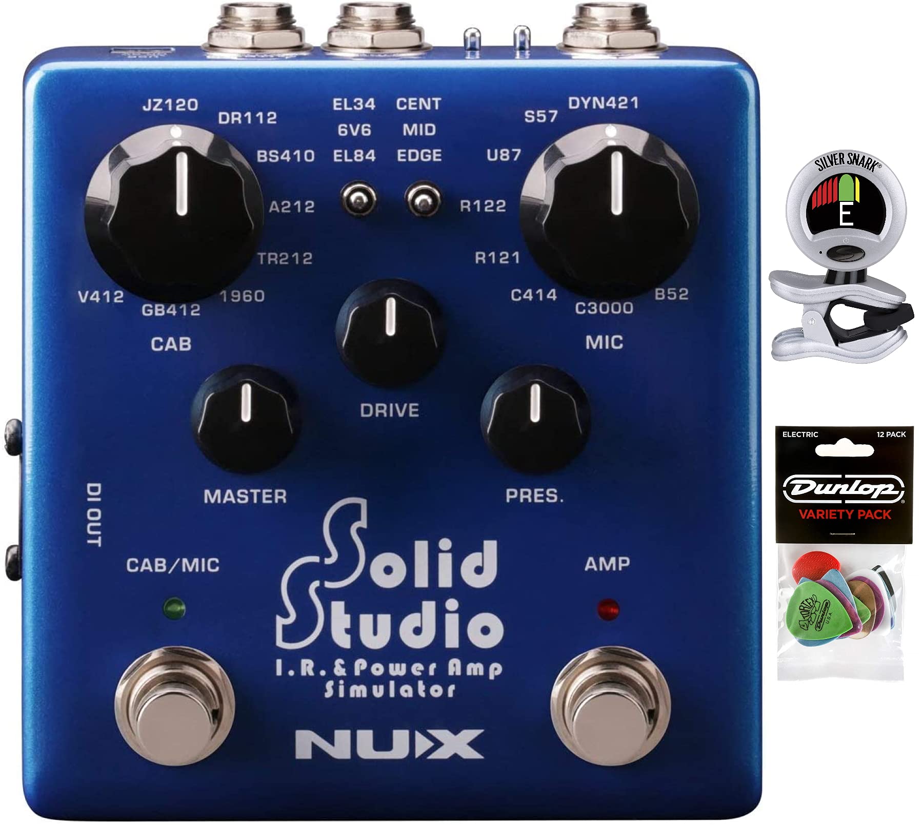 NUX Solid Studio IR Loader and Power Amp Simulator Pedal Bundle with Silver Snark Tuner and Dunlop Pick Pack