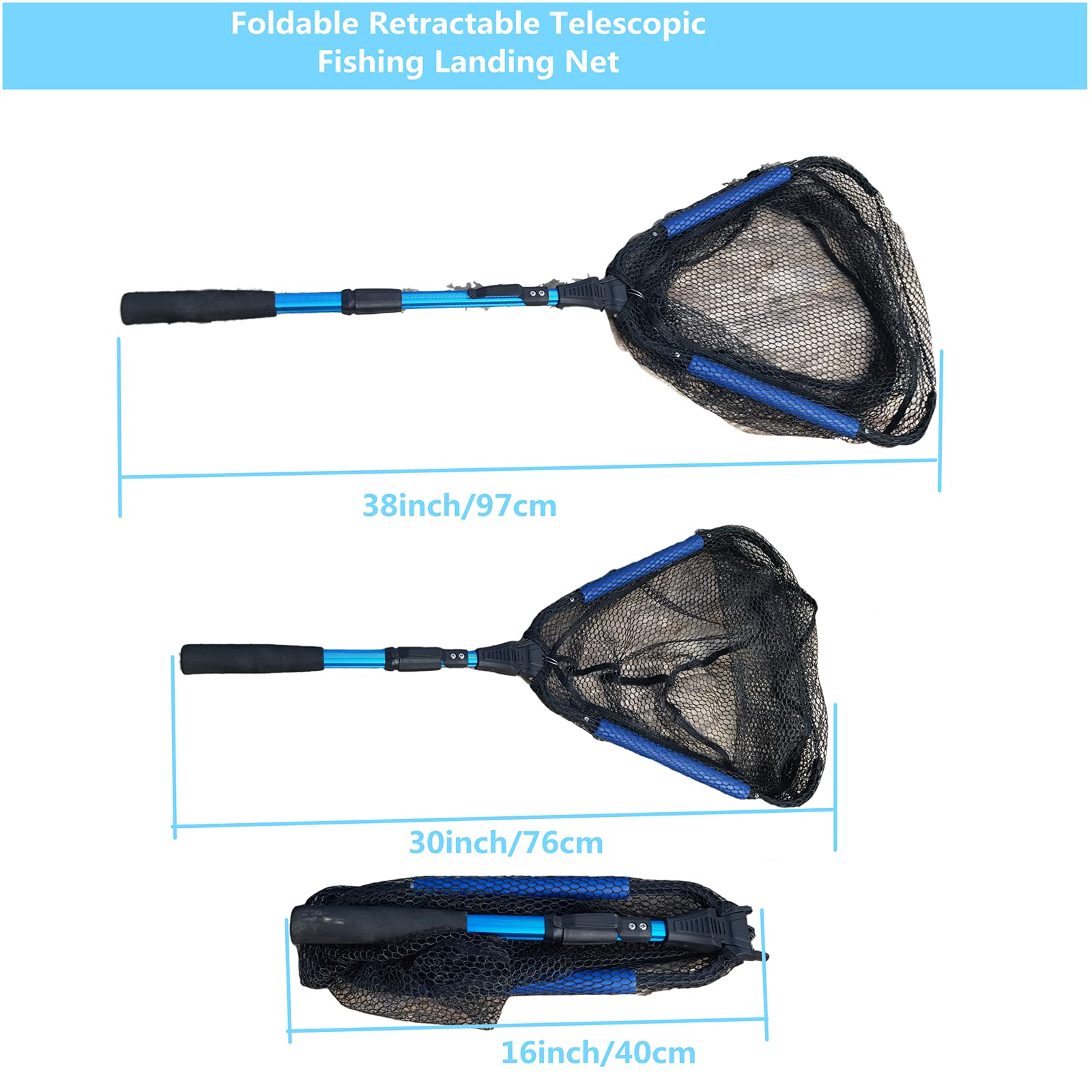 Folding Fishing Landing Net Floating Fishing Net Rubber Fishing Net Collapsible for Saltwater Freshwater Retractable Fish Net for Fishing Lightweight Kayak Fishing Net