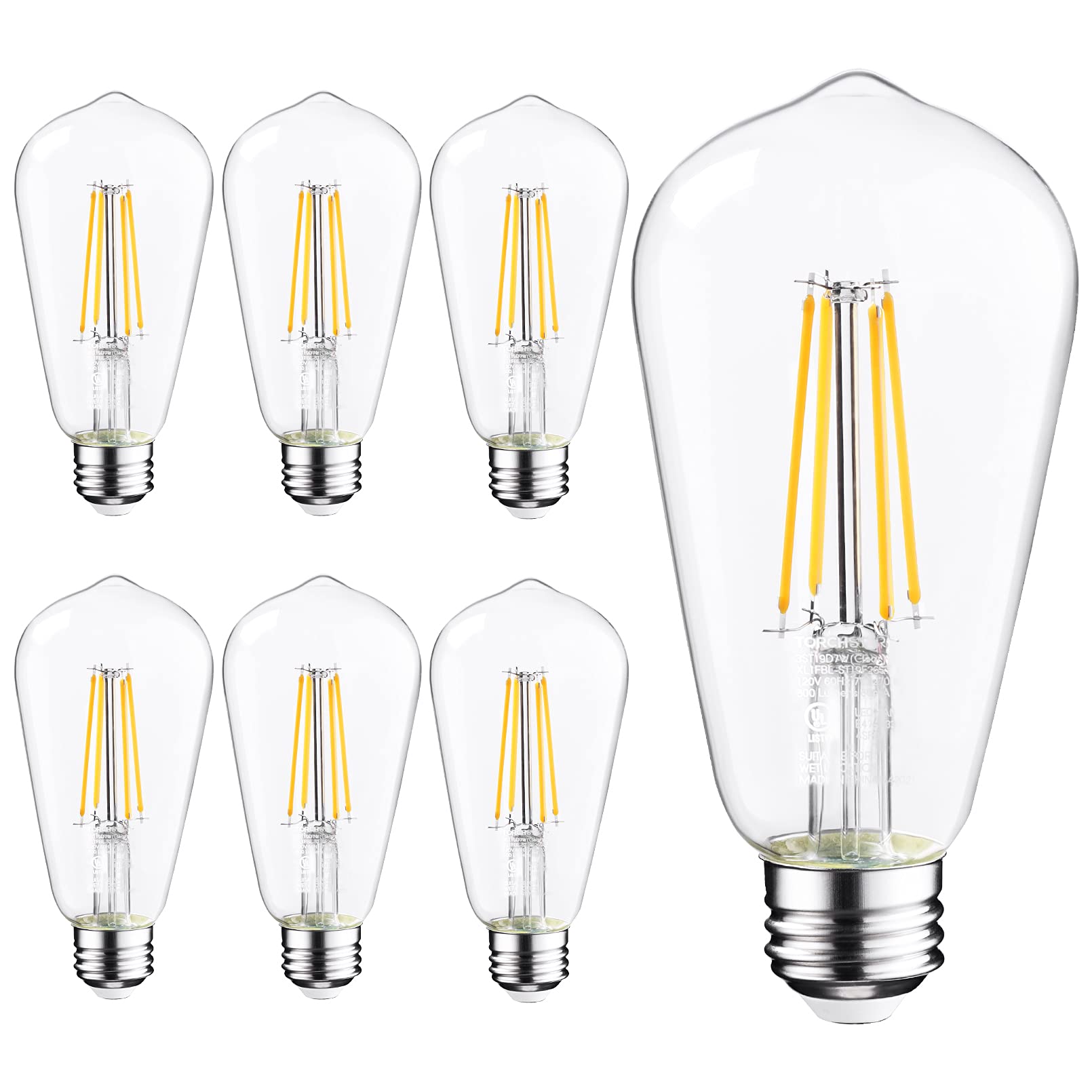 TORCHSTAR ST64 LED Bulb Dimmable, LED Vintage Edison Light Bulbs, 75W Equivalent, 7W 800Lumens Antique LED Filament Bulbs, Soft White 2700K, E26/E27 Base, UL Listed, Clear Glass, Pack of 6