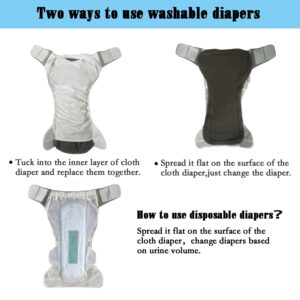 3 Pack Adult Cloth Diapers with Oversized Diaper Inserts, TPU Waterproof Nappy Reusable Washable Elderly Incontinence Care Protection Nappies Underwear for Men or Women, Waist 35.4-47.2Inches (L)