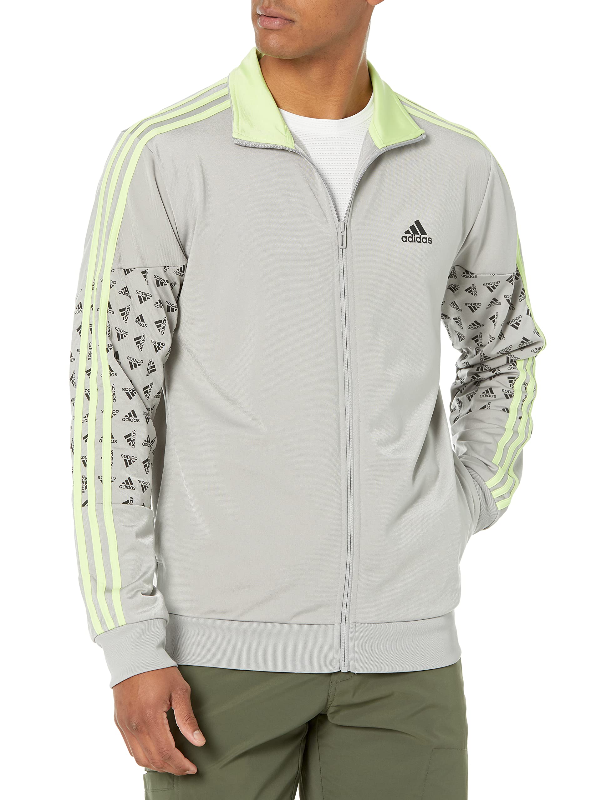 adidas Men's Warm-Up Tricot Regular Badge of Sport Track Jacket, Solid Grey, Large