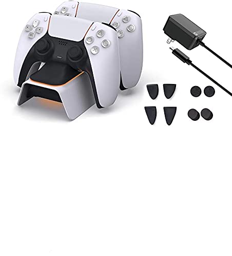 PS5 Controller Accessories, PS5 Controller Charger Station with AC Adapter, PS5 Thumb Grips and Trigger Extenders