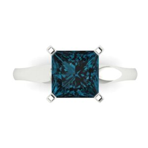 clara pucci 2.6 ct princess cut engraving london blue topaz excellent classic designer solitaire statement ring 18k white gold size 8