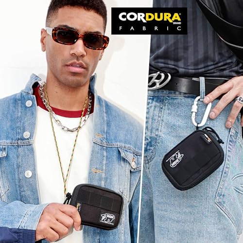 Rough Enough Neck Wallet for Men Teen Boys with Lanyard Coin Pocket Zipper Card Holder Accordion Black Cordura