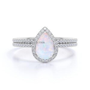 rosie collection pear shaped halo engagement promise wedding bridal anniversary 925 sterling silver ring band set created-opal 9