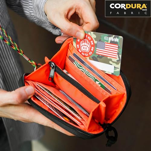 Rough Enough Neck Wallet for Men Teen Boys with Lanyard Coin Pocket Zipper Card Holder Accordion Black Cordura