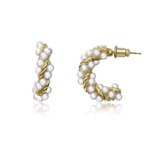 surrounded forest faux pearl hoop stud earrings twisted rope round hoop earrings for women lightweight pearl drop earrings