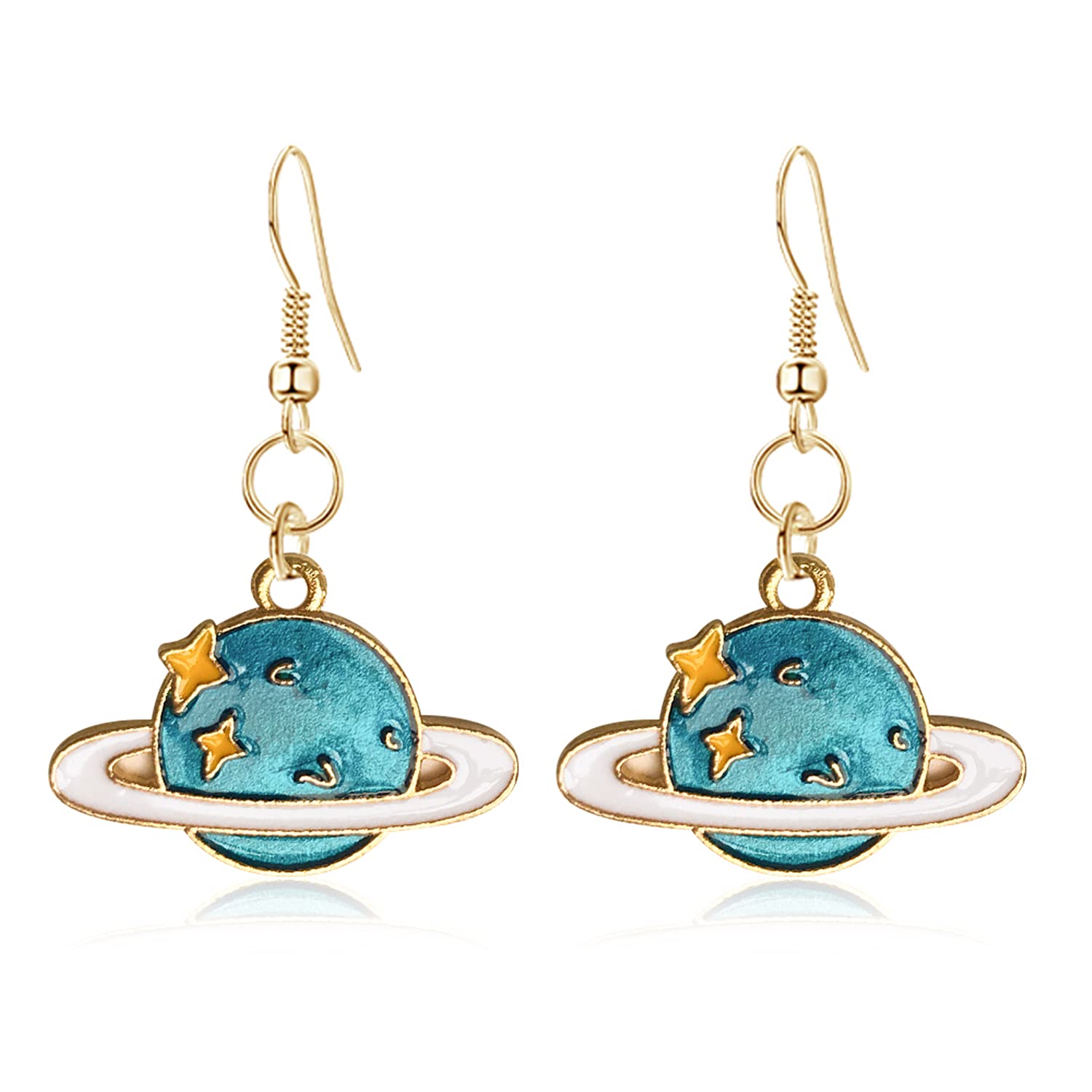 WUWEIJIAJIA Unique Creative White Astronaut Stud Earrings Asymmetric Spaceman Star Moon Earrings Blue Planet Cloud Stud Dangle Earrings (Style-8)