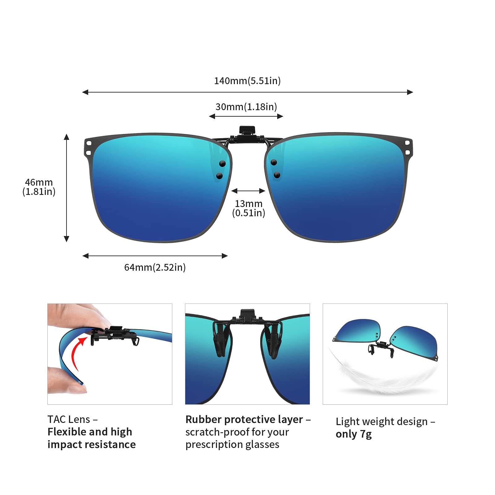 ARCAMOY Clip on Sunglasses Over Prescription Glasses Polarized Anti Glare Flip Up UV Protection Glasses For Men Women (Ice Blue)