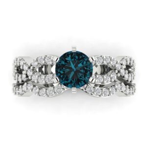 clara pucci 1.65ct round cut laser engraving halo natural london blue topaz designer statement curved ring band set 18k white gold size 4