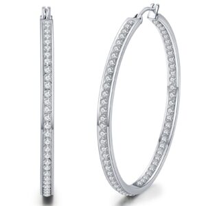 weinuo 2 inch stunning stainless steel white cubic zirconia hoop earring for women hypoallergenic jewelry for sensitive ears large big hoop earrings 50mm