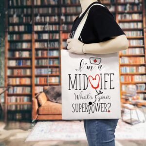 TSOTMO Midwife canvas tote bags Thank You Gifts Doula Nurse Gift Appreciation Gift I'm a Midwife what's your super power canvas tote bags (Midwife canvas)