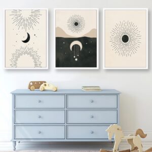 Abstract Line Wall Art Print Moons Celestial Line Art Boho Sun Moon Stars Canvas Wall Art Abstract Line Art Poster Minimalist Wall Art Prints Poster Wall Picture for Living Room Decor No Frame