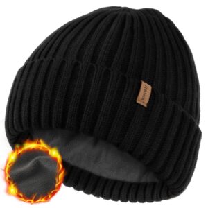 FURTALK Women Men Beanie Warm Winter Hats Acrylic Knit Cuffed Beanie Daily Beanie Hat Unisex Plain Skull Cap Black¡­