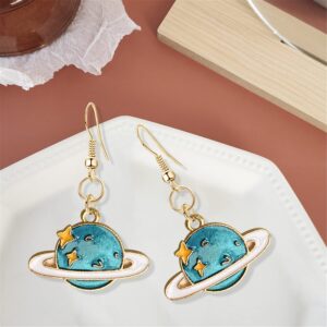 WUWEIJIAJIA Unique Creative White Astronaut Stud Earrings Asymmetric Spaceman Star Moon Earrings Blue Planet Cloud Stud Dangle Earrings (Style-8)