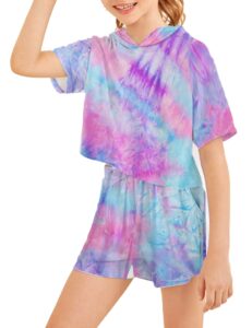 girls tie dye jogger set clothes outfits suits tracksuits sweatsuits activewear crop tops hoodies shorts sets size 10/12