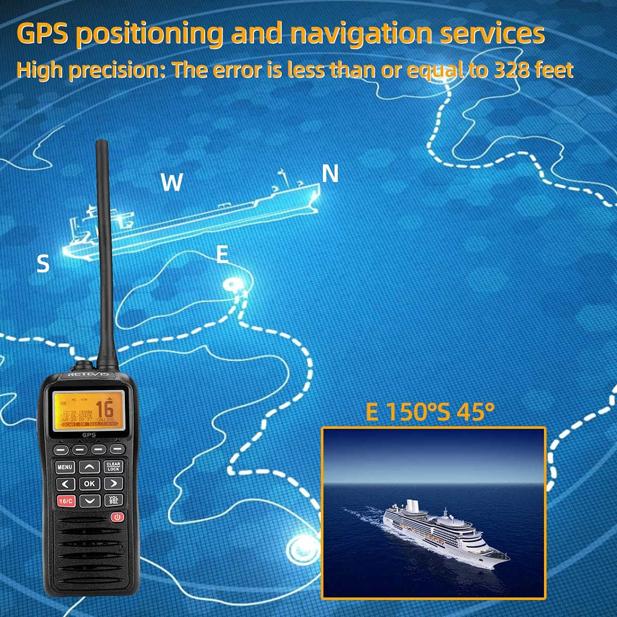 Retevis RM40 Handheld Marine Radio with GPS, DSC Radio Marine,Boat Radio Floating IP67 Submersible Waterproof,Mob,NOAA Weather Alert,1500mAh,Marine Radio Handheld with Distress for Boats Coast Guard