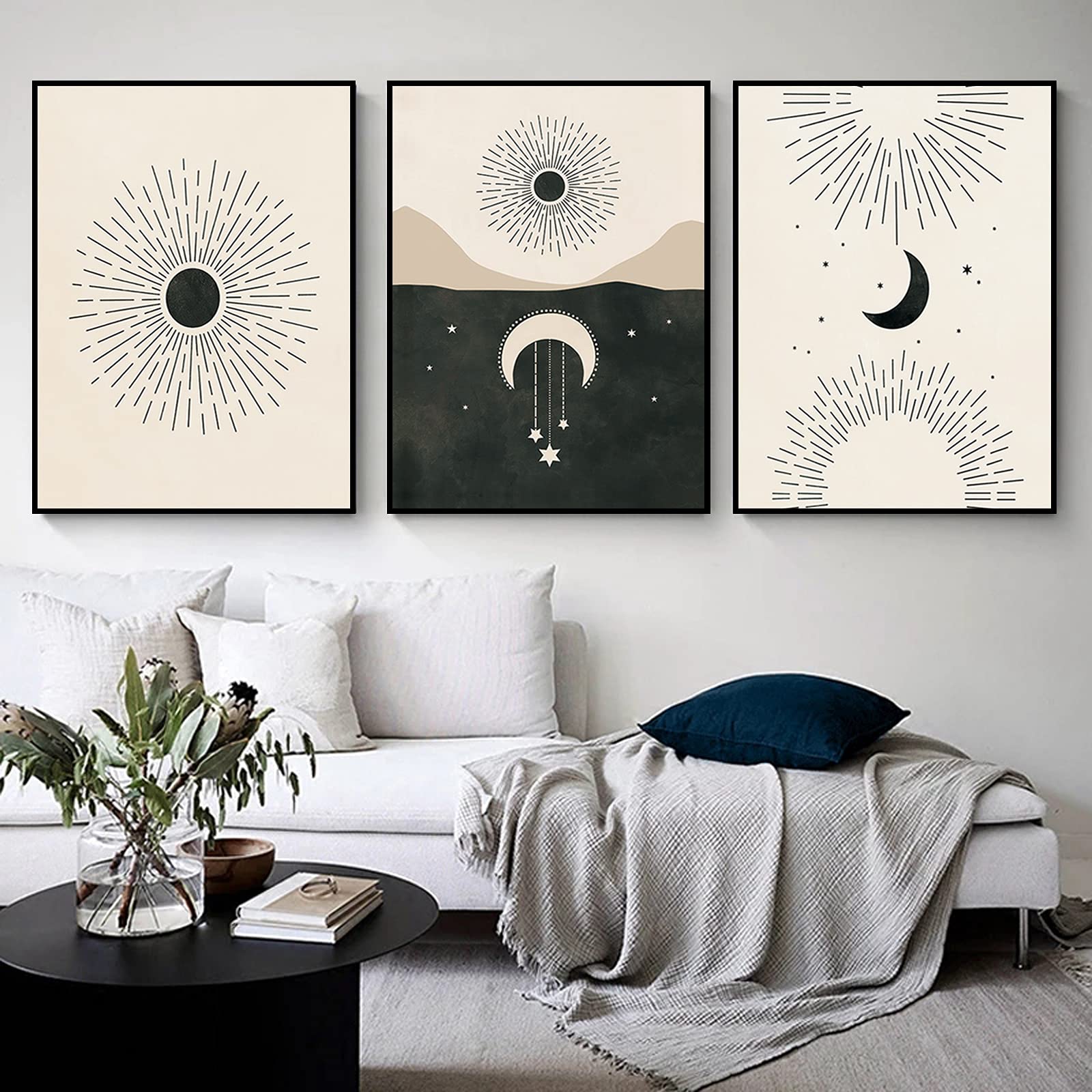 Abstract Line Wall Art Print Moons Celestial Line Art Boho Sun Moon Stars Canvas Wall Art Abstract Line Art Poster Minimalist Wall Art Prints Poster Wall Picture for Living Room Decor No Frame