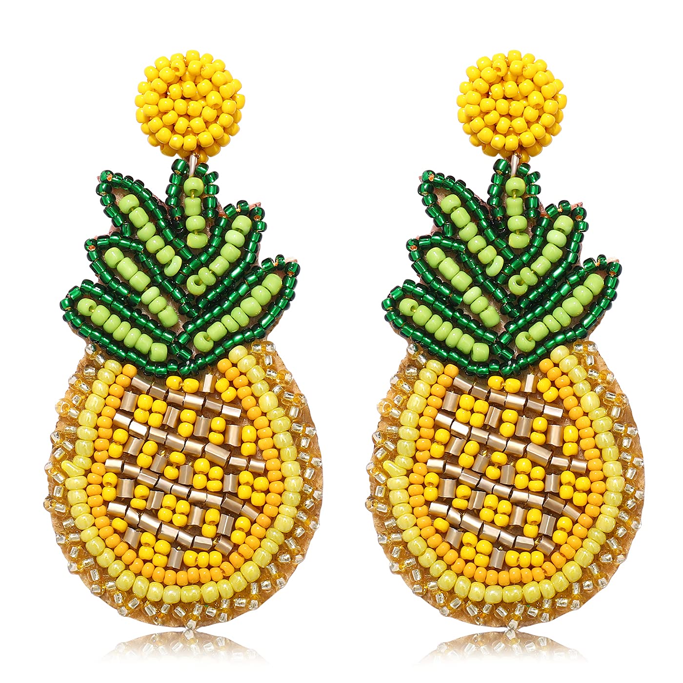 Beaded Dangle Earrings Handmade Bead Avocado Pineapple Watermelon Earrings Bohemia Statement Fruit Drop Earrings Summer Beach Jewelry Gifts (A Yellow Pineapple)